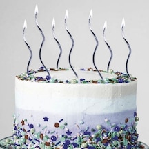 Vıp Kalite Parlak Metalik Gümüş Spiral Pasta Mumu 6 Adet Gümüş Doğum Günü Mumu Silver Bırthday Candle