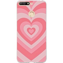 Huawei Y6 2018 - Honor 7a Uyumlu Pembe Kalpler Baskılı Silikon Kılıf Renkli