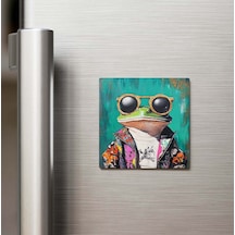 Frog - Kurbağa - Güneş Gözlüklü Style - Buzdolap Magneti - 9x9 Cm