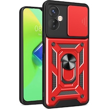İnfinix Hot 30 4g Uyumlu Kılıf Pars Lens Yüzüklü Silikon - Kırmızı