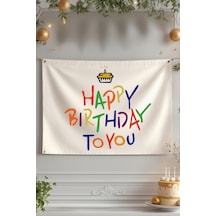 Kişiye Özel Doğum Günü Duvar Örtüsü Flama Pastel Renk Happy Birthday Baskılı Büyük Boy Kumaş Arka