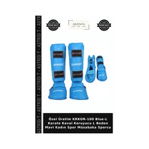 Özel Üretim Krkor-100 Blue-l Karate Kaval Koruyucu L Beden Mavi Kadın Spor Müsabaka Sporcu