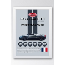 Bugatti Mistral W16 Araba Tablosu - Teknik Özellikli Otomobil Poster - Çerçeveli Duvar Dekoru Beyaz