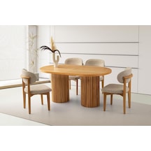 Açılır Oval Picasso Yemek Masası Takımı Nergis Sandalye Natural 1 Masa 4 Sandalye Beyaz