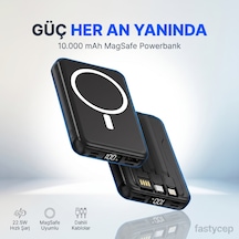 10.000 Mah Kablosuz Hızlı Şarjlı Magsafe Powerbank Led Ekranlı Dahili Kablolu Powerbank Çoklu Giriş
