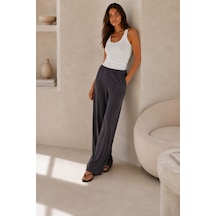 Unika Boutique Kadın Yüksek Bel Lastikli Bol Paça Rahat Pantolon Günlük Alt Giyim Antrasit