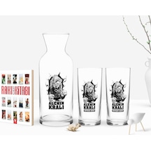 Kişiye Özel Renkli Baskılı Alemin Kralı Tasarımlı İkili Rakı Bardağı Karaf Ve Cep Kitabı Hediye Seti-1
