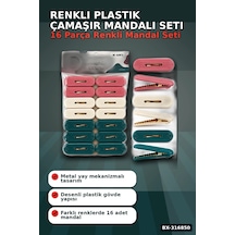 Plastik Çamaşır Mandalı 16 Adet - Renkli Kabartma Desenli Kurutma Mandalı Bx-316850 Diğer
