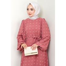 Kuşaklı Ponpon Detay Ayrobin Elbise 1538 - Gül Kurusu Gül Kurusu