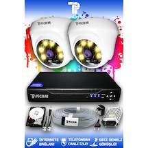 Picam 2 Kameralı Dome 2 İç Kamera Set 1 TB HDD Full HD Renkli Gece Görüşlü Güvenlik Kamerası Sistemi