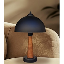 Legna Abajur Siyah Metal Sıvama Siyah Şapkalı Ahşap Gövdeli