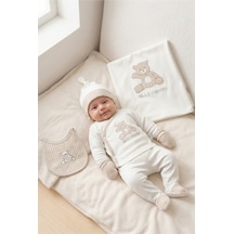 Zeynuko Erkek Bebek Hello Mommy Nakışlı Ayıcıklı 0-3 Ay 10'lu Yenidoğan Hastane Çıkışı Zıbın Seti Kutulu Kahverengi