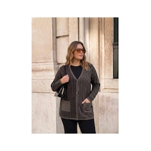 Onno Style Women Çelik Örgü Klasik Leopar Desen Triko Ceket Gri