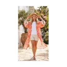 Lila Mare Pamuk Vual Kumaşlı Handmade Homewear & Beachwear Kimono Renkli Renkli