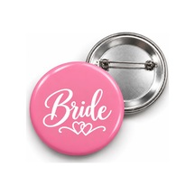 Bride Kalp Motifli Koyu Pembe - 58mm Rozet Çok Renkli