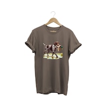 Hunting Avcılık Ördek Avı Baskılı Sazlıkta Avlanan Köpek %100 Pamuk Regular Fit T-shirt Kahverengi