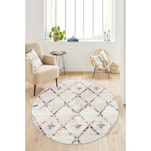 West Home Dijital Baskı Yıkanabilir Kaymaz Taban Leke Tutmaz Yuvarlak Mutfak Halısı Ve Salon Halısı Wh 464 White Yuvarlak