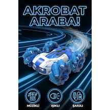 Uzaktan Kumandalı Şarjlı Buharlı Akrobat Araba 360 Derece Dönen Işıklı Müzikli 4x4 Drift Mavi