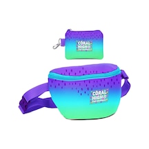 Coral High Kız Çocuk Mor Lila Renk Geçişli Desenli Bel Çantası Ve Bozuk Para Cüzdanı Set Çok Renkli