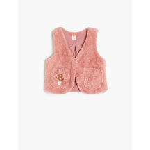 Koton V Yaka Cep Detaylı Peluş Yelek Pembe 5wmg20004ak Pembe