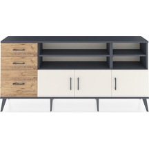 Arges Konsol 4 Raflı 3 Çekmeceli 3 Kapaklı 176x30x83 Antrasit-aytaşı/çam Aytaşı/çam