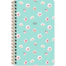 Sert Kapak Çizgili Spiralli Çiçek Defter Su Yeşili 13x21 Yeşil