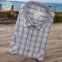 Linen Keten Klasik %100 Cotton Kısa Kollu Terletmeyen İki Cepli Kapaklı Beyaz Gömlek Regular Kalıp -10181 Beyaz
