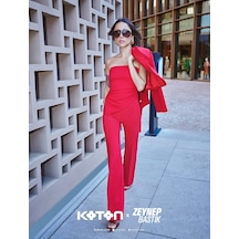 Koton Koton X Zeynep Bastık - İspanyol Paça Kumaş Pantolon Yüksek Bel Kırmızı 5wak40144pw Kırmızı