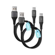 2ad X 2metre Set, Usb A-type C, 3.1a Hızlı Şarj Kablosu, Wahoo 2ad X 2metre Siyah