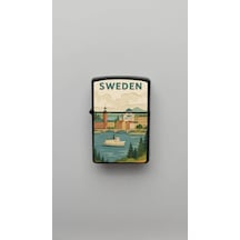 Sweden İsveç - Paper-cut Style - Benzinli Siyah Çakmak Magnet Hediyeli Siyah