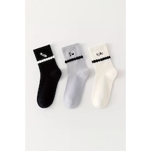 Hitit Socks Kadın 5 Çift Premium Kalite Şerit Kabartmalı Ataç Hello Love ... Çok Renkli