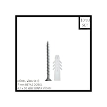 Dübel-vida Seti, Beyaz Dübel 7 Mm, 4,0x50 Yhb Sunta Vidası, 10 Adet