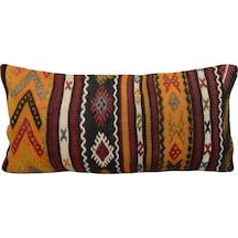 Zehra Abla Halı Yeni El Dokuma Dekoratif Lumbar Kilim Kırlent Yastık Kılıfı 7204 Çok Renkli