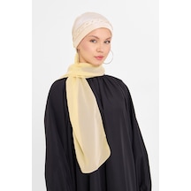 Hürrem Bone Bej Pratik Hazır Geçmeli Tesettür Bone Fukuro Piliseli Örgülü Şif Bej