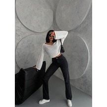 Kadın Straight Jean Yırtık Detaylı Ara Bel Boru Paça Kot Pantolon Füme Siyah+füme