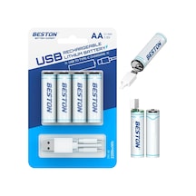 4'lü Şarj Edilebilir Aa Lityum Pil 1.5v 500mah 2200mwh, Usb-c Şarjlı, 1000+ Döngü, Sabit Voltaj Çıkışlı, Mikrofon, Oyuncak Ve Küçük Cihazlar İçin, 2ac-06