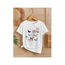 Kız Çocuk Bisiklet Yaka Baskılı T-shirt - Beyaz