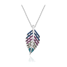 Gümüş Mix Taşlı Yaprak Kolye Çok Renkli Çok Renkli