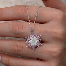Hk Gümüş Kadın Kolye Pembe Lotus Desenli Çiçek Gümüş Takı Hediyelik Ürünler-205595 Çok Renkli