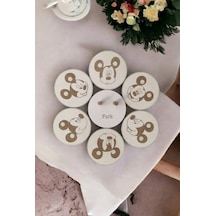 Ahşap Figürlü 6'lı Bardak Altlığı Lazer Kazıma 3mm - Mickey Mouse Ahşap - Beyaz