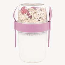 650 Ml -go Kaşıklı Hazneli Meyveli Müsli Kabı Piknik Iş Yoğurt Süt Bardağı Kapaklı Ve Kaşıklı Kahvaltı Bardakları, Tahıl Tepesi Yulaf Ezmesi Granola Pembe
