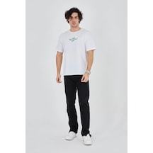 Barlashive Erkek Baskılı T-shirt Kısa Kol Bisiklet Yaka Regular Fit Rahat Kalıp Günlük Tişört - Beyaz Çok Renkli