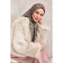 Silk Home Pamuk Polyester Soft Eşarp Soluk Mor Çiçek Desenli Kaymaz Dokulu 90x90 Çok Renkli