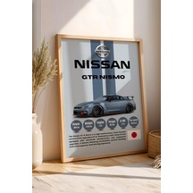 Nissan Gt-r Nismo Premium Spor Araba Çerçeveli Tablo - Teknik Özellikli Jdm Duvar Dekoru Kayın