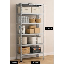 Çelik Raf 5 Katlı 27x57x150 Dekoratif Raf Sistemleri, Depo Rafı, Arşiv Rafı, Kiler Rafı, Mutfak Rafı Galvaniz