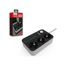Akım Korumalı Priz Üçlü Anahtarlı 6usb'li 1.6m