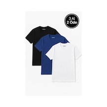 Rich Erkek 3'lü Paket Kısa Kollu %100 Pamuk V Yaka T-shirt Lacivert