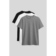 Standart Fit Basic O Yaka 3lü Paket Siyah-beyaz-gri Melanj Kadın T-shirt - 97311 Siyah - Beyaz - Gri