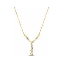 Çekirdekjewelry 925 Ayar Gümüş Gold Kaplama Y Kolye Zirkon Taşlı Zarif Tasarım Sarı