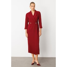 Moda İlgi Kadın Beli Aksesuarlı Cepli Kruvaze Elbise 6626 Bordo Bordo